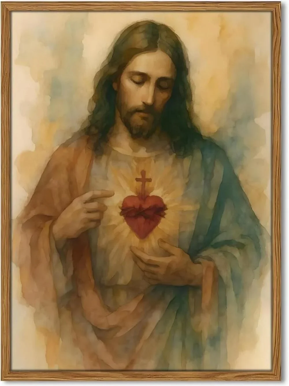 Sacred Heart of Jesus Wall Art - Christian Canvas Print for Home Decor 12x16